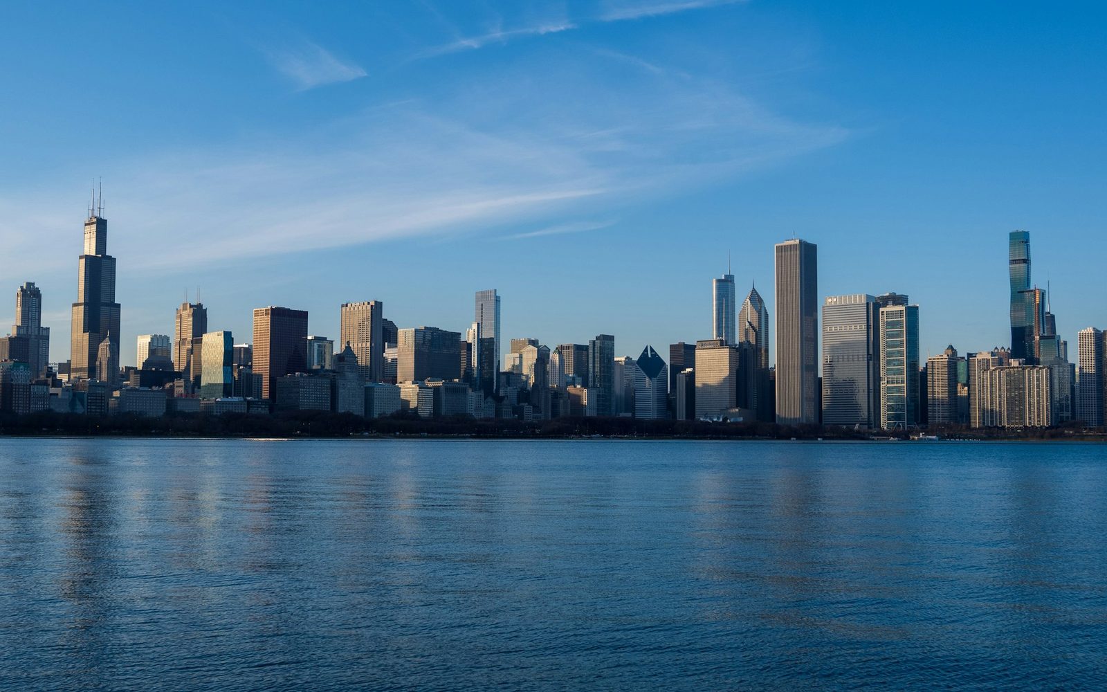 The Chicago skyline seen from Lake Michigan